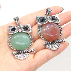 Natural Stone Owl Pendant Vintage Animal Charms for Jewelry Making