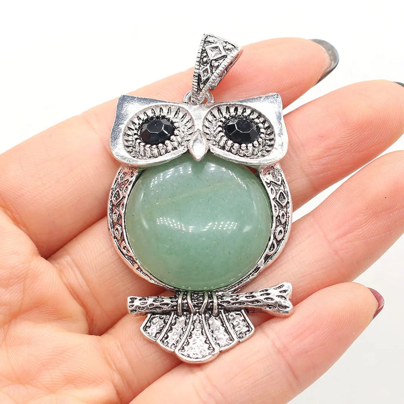 Natural Stone Owl Pendant Vintage Animal Charms for Jewelry Making