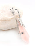 Pink Quartz Dragon Pendant Healing Crystal Necklace