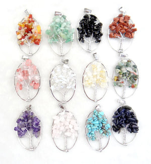 Natural Stone Egg Shape Wisdom Tree Pendant DIY Jewelry Making Necklace 6PCS