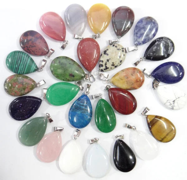 Natural Stone Quartz Crystal Tiger Eye Lapis Turquoises Opal Teardrop Pendants