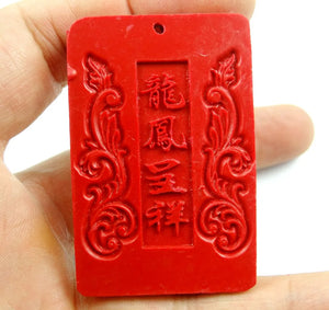 Natural Stone Quartz Crystal Red Cinnabar Dragon Phoenix Pendant