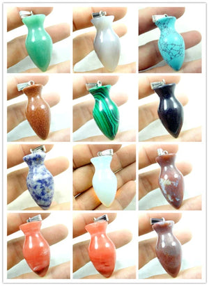 Natural Stone Quartz Crystal Turquoise Tiger Eye Vase Pendant