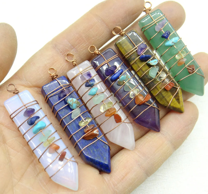 7 Chakra Amethysts Wire Winding Pendant for Jewelry Making