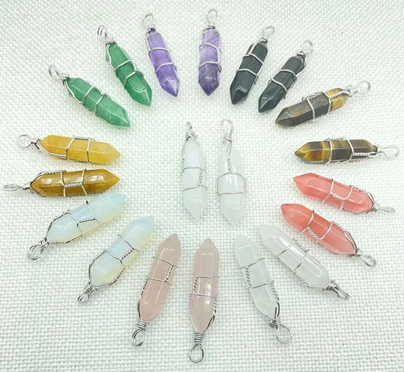 Tiger Eye Quartz Crystal Pendants for DIY Jewelry Making (24pcs)