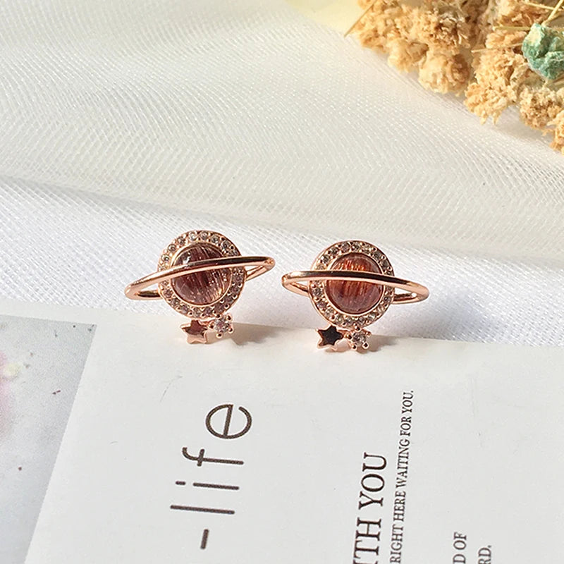 Copper Rutilated Stone Stud Earrings for Women