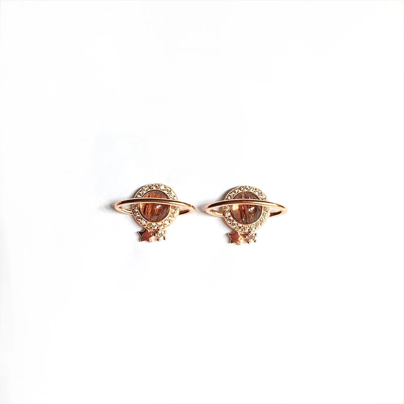 Copper Rutilated Stone Stud Earrings for Women