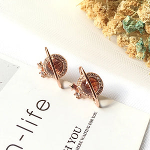 Copper Rutilated Stone Stud Earrings for Women