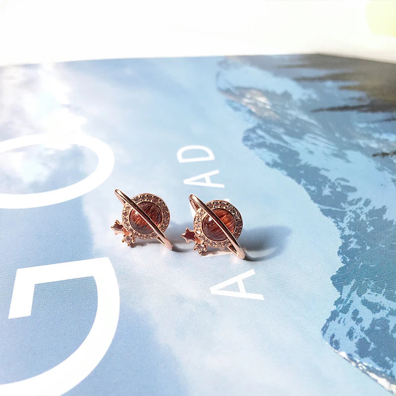 Copper Rutilated Stone Stud Earrings for Women