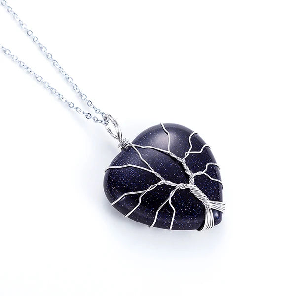 Tree of Life Wrapped Hearts Crystal Pendant Necklace for Women