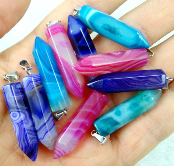 Mixed Natural Stone Pillar Pendant for DIY Jewelry Making 24pcs