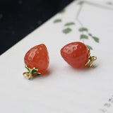 Natural Stone Agate Carved Strawberry and Peach Pendant DIY Bracelet Necklace