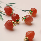 Natural Stone Agate Carved Strawberry and Peach Pendant DIY Bracelet Necklace