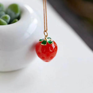 Natural Stone Agate Carved Strawberry and Peach Pendant DIY Bracelet Necklace