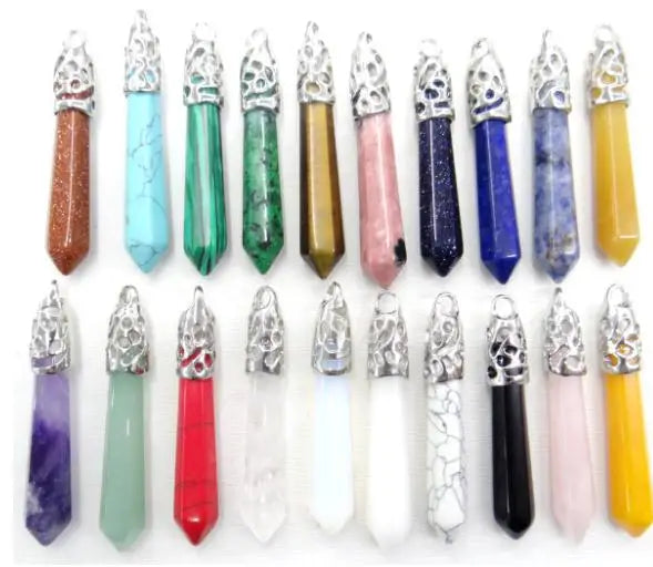 8pc Natural Stone Amethyst Quartz Crystal Lapis Tiger Eye Chakra Pendant