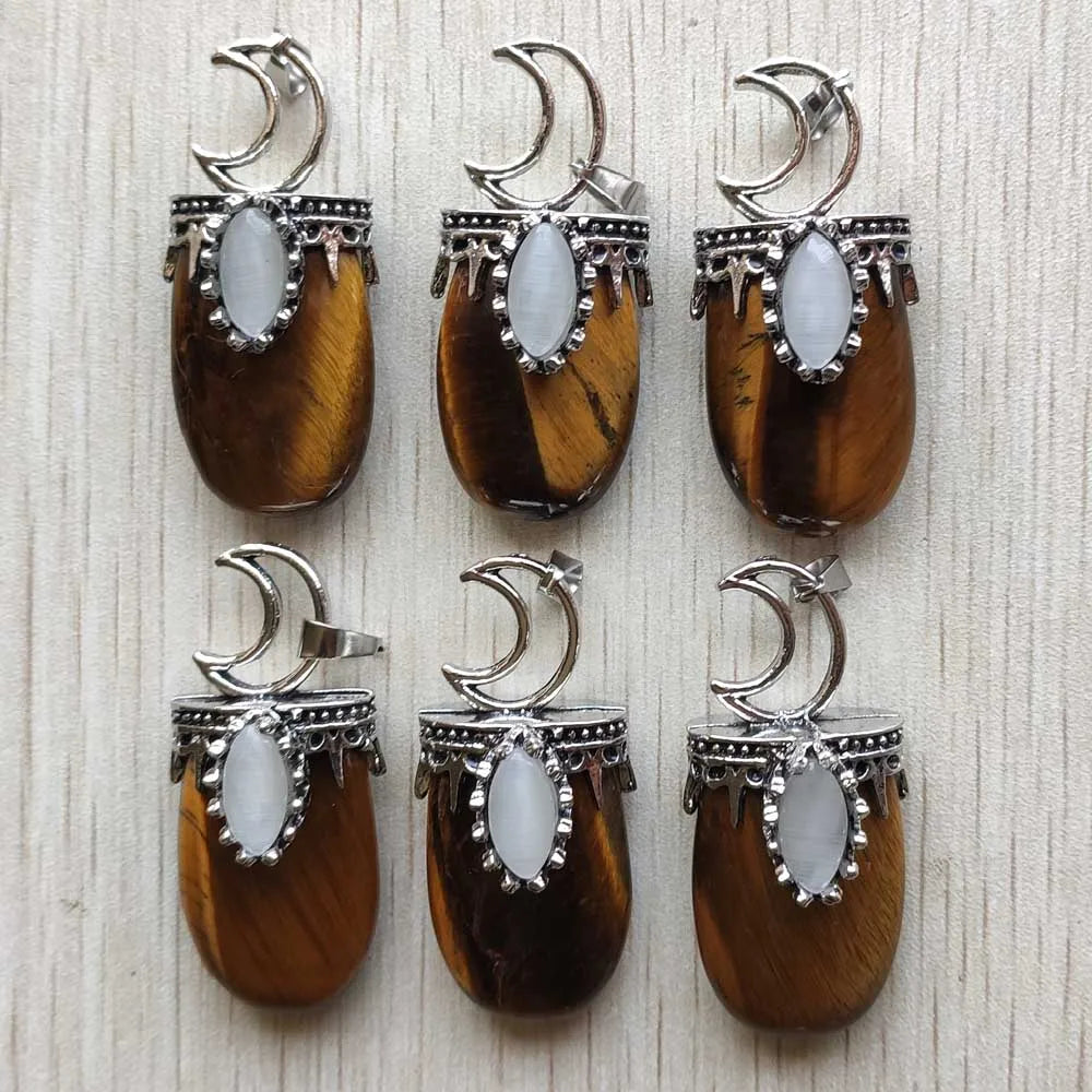 Amethysts Roses Crystal Silver Moon Pendants 6pcs/lot