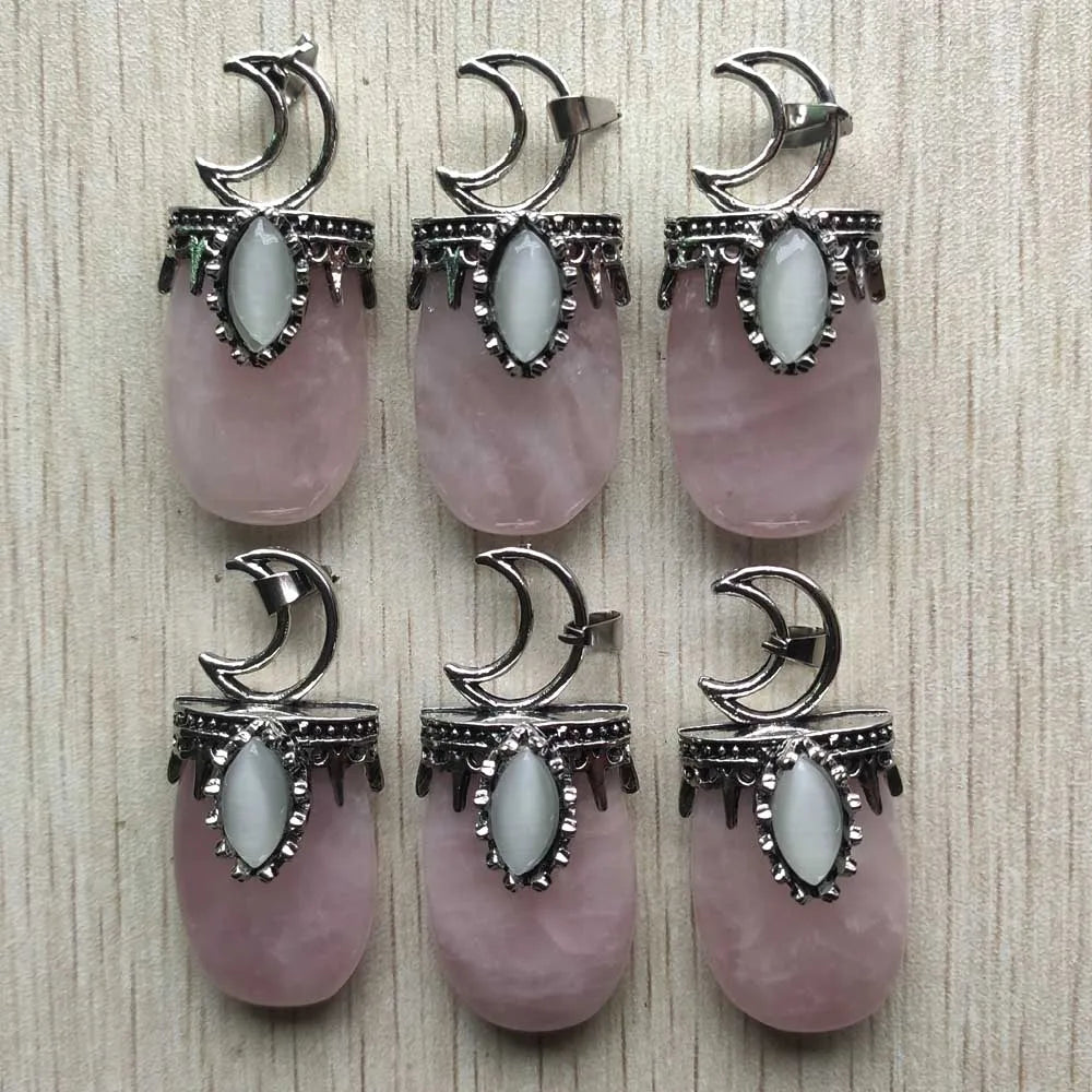 Amethysts Roses Crystal Silver Moon Pendants 6pcs/lot
