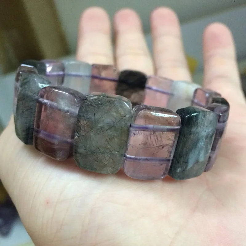 Green Rutilated Quartz & Amethyst Stone Bracelet