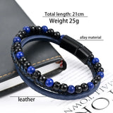 Men's Natural Stone Leather Woven Bracelet with Magnetic Clasp