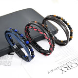 Men's Natural Stone Leather Woven Bracelet with Magnetic Clasp