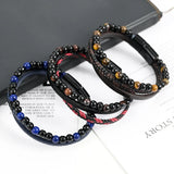 Men's Natural Stone Leather Woven Bracelet with Magnetic Clasp