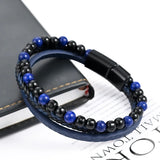 Men's Natural Stone Leather Woven Bracelet with Magnetic Clasp