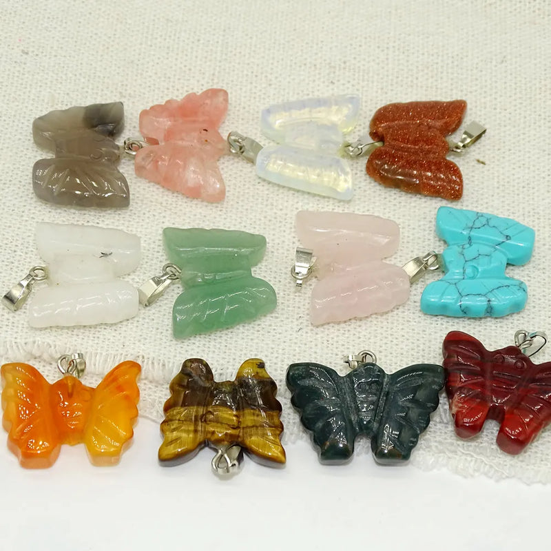 Natural Stone Butterfly Pendant DIY Bracelet Necklace Ornament