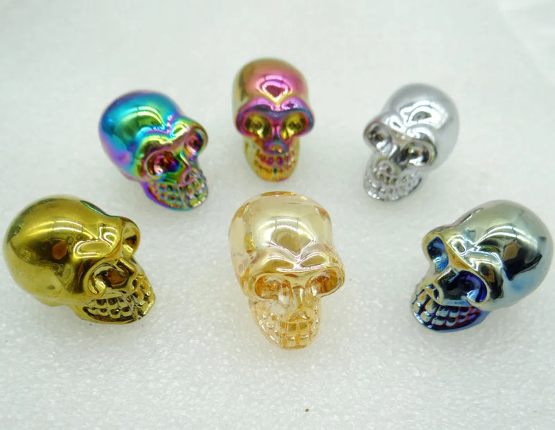 Natural Stone Titanium Crystal Skull Pendant for Halloween Decor DIY 6pcs