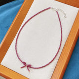 Natural Stone Garnet Beads Bow Choker Necklaces for Women