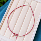 Natural Stone Garnet Beads Bow Choker Necklaces for Women