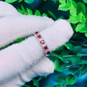 Natural Stone Garnet Row Ring for Women Party Wedding Jewelry