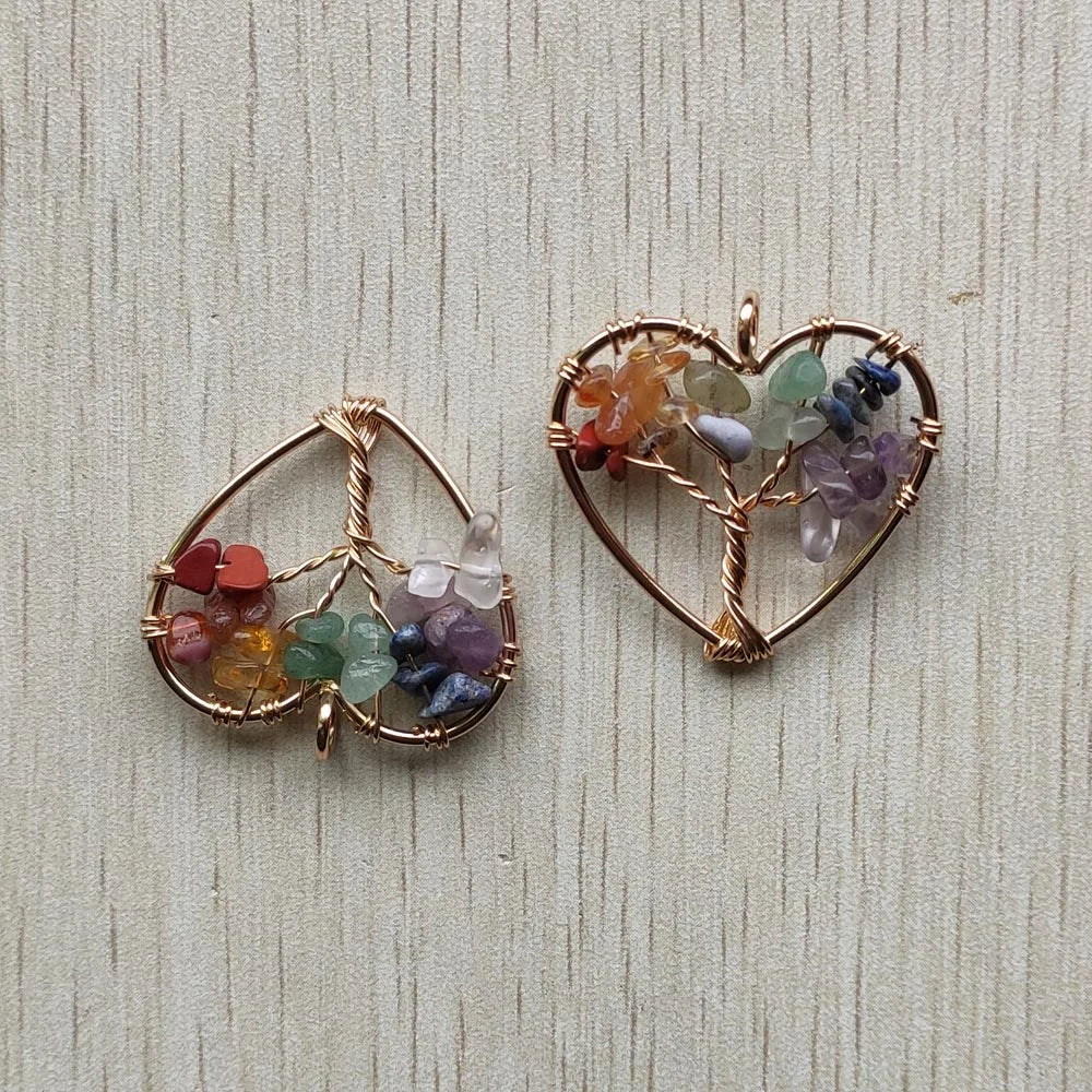 Stone Wire Wrapped Heart Tree of Life Pendant for Jewelry Making