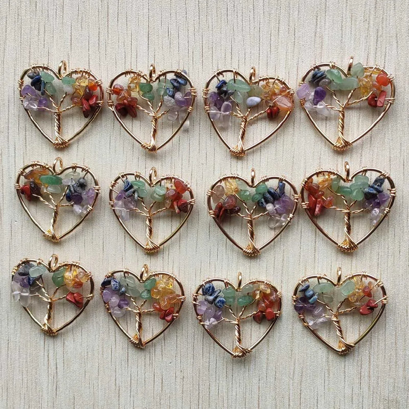 Stone Wire Wrapped Heart Tree of Life Pendant for Jewelry Making