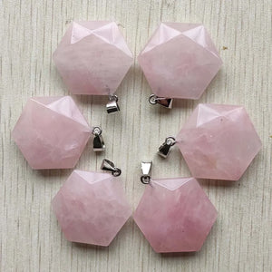 Mixed Hexagon Natural Stone Faceted Pendants 10pcs/lot