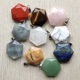 Mixed Hexagon Natural Stone Faceted Pendants 10pcs/lot