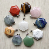 Mixed Hexagon Natural Stone Faceted Pendants 10pcs/lot
