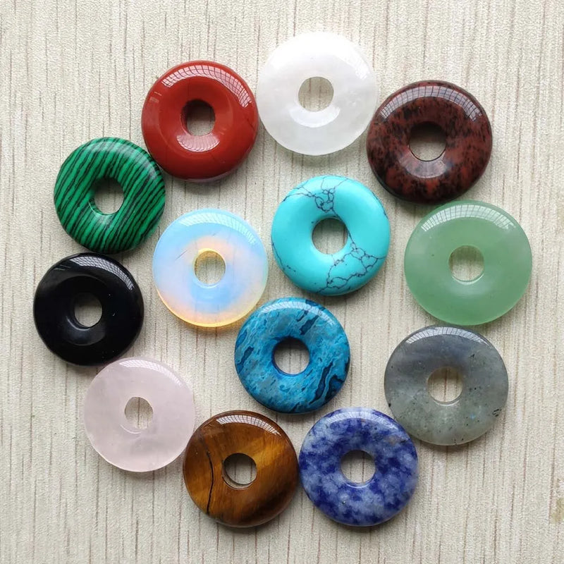 Natural Stone Donut Charms Pendants 25mm for Jewelry Making 12pcs/lot
