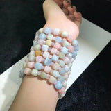 Natural Stone Morganite Geometric Beads Bracelet Men Women Lucky Jewelry
