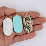 Oval Natural Stone Pendant for Jewelry Making, 24x45mm Size