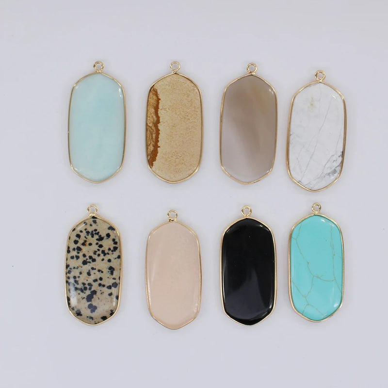 Oval Natural Stone Pendant for Jewelry Making, 24x45mm Size