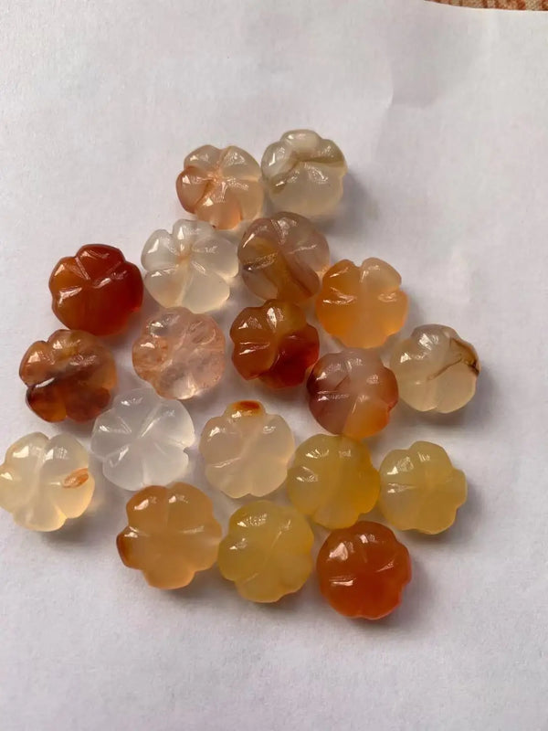 Red Agate Carved Leaves Plum-Shaped Loose Beads for DIY Jewelry Making