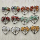 Tree of Life Pendant Natural Stone Silver Wire Heart 12pcs
