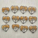 Tree of Life Pendant Natural Stone Silver Wire Heart 12pcs