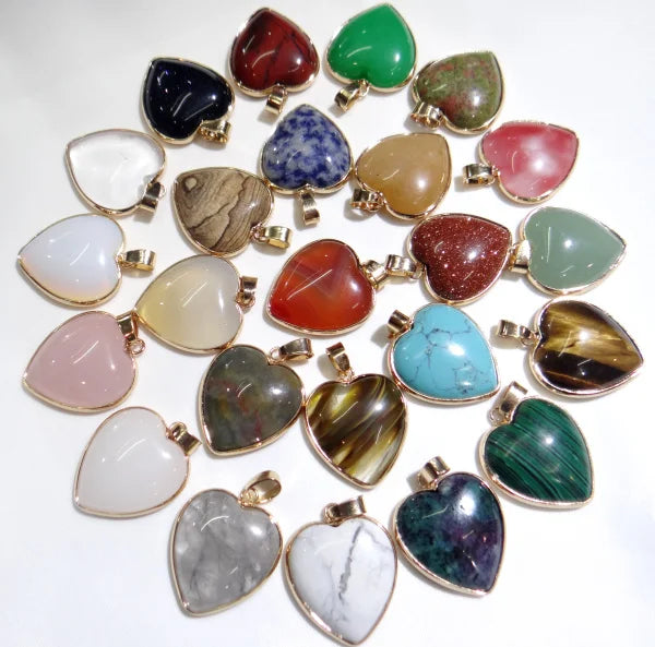 Tiger Eye Turquoise Opal Quartz Heart-Shaped Pendant DIY Jewelry