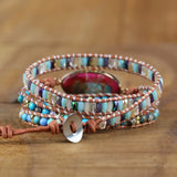 Boho Braid Leather Bracelet with Natural Stone Wrap - Women's Jewelry