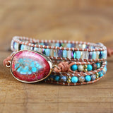 Boho Braid Leather Bracelet with Natural Stone Wrap - Women's Jewelry