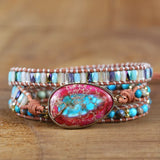 Boho Braid Leather Bracelet with Natural Stone Wrap - Women's Jewelry