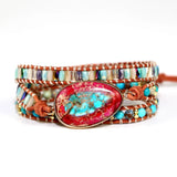 Boho Braid Leather Bracelet with Natural Stone Wrap - Women's Jewelry