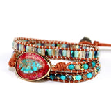 Boho Braid Leather Bracelet with Natural Stone Wrap - Women's Jewelry