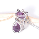 Cat Shape Tiger Eye Stone Pendant Healing Crystal Necklace